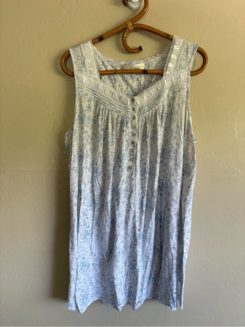 Eileen West Light Blue White Ribbon Crochet Lace Trim Short Nightgown Size XL